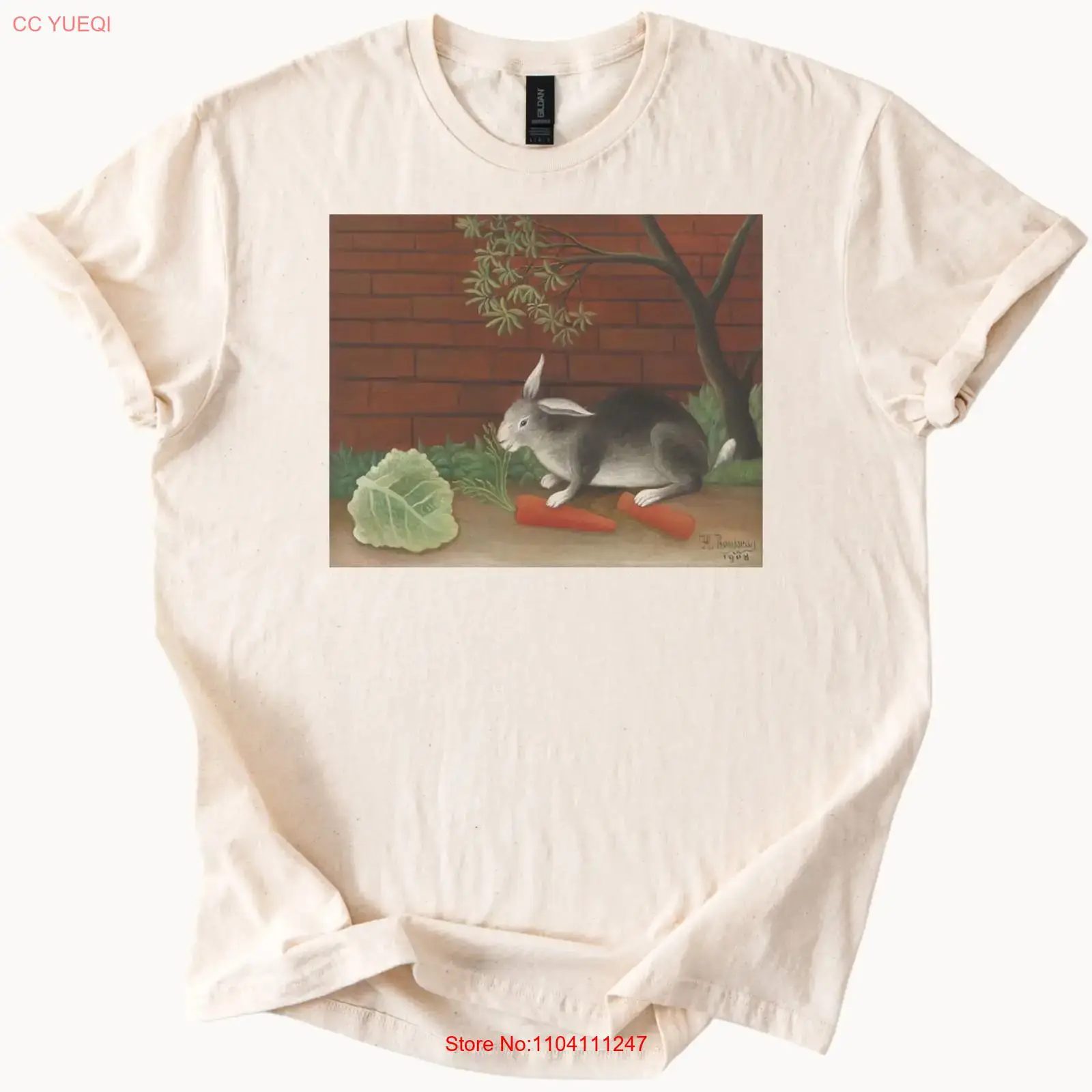 Vintage Fashion Art - Rabbit T Shirt Bunny Eating Carrots