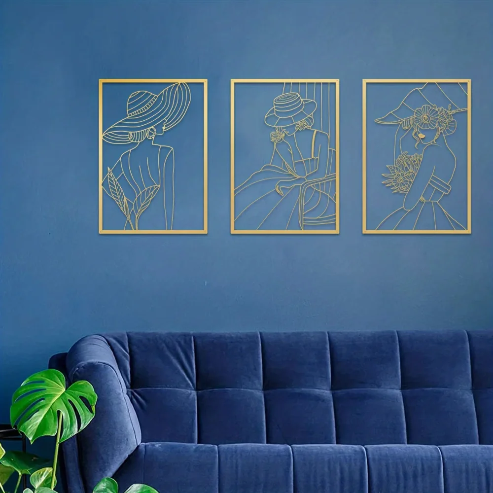 Vintage Fashion Art - 3 Pcs Fashion Lady Metal Wall