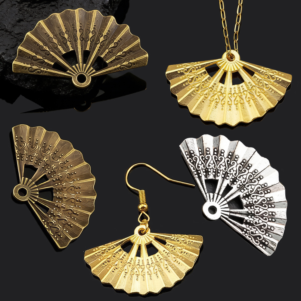Vintage Fashion Earrings - 10pcs Vintage Charms Fan 21x33mm Antique