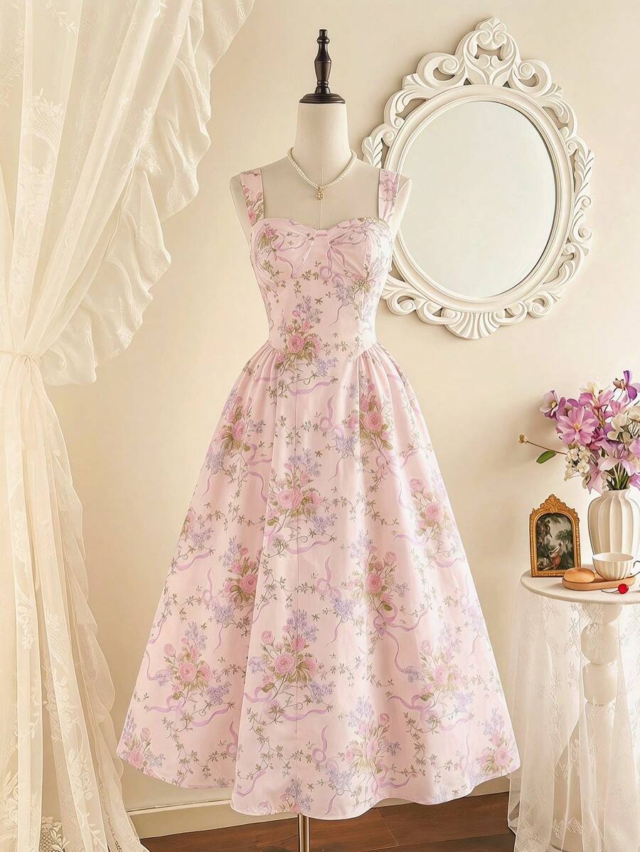 Vintage Fashion Outfit - Pink Floral Vintage Tea Party Dress