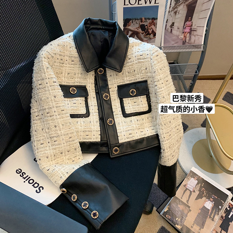 Vintage Trench Coat - Contrast Stitching Tweed Fragrant Wind Suit