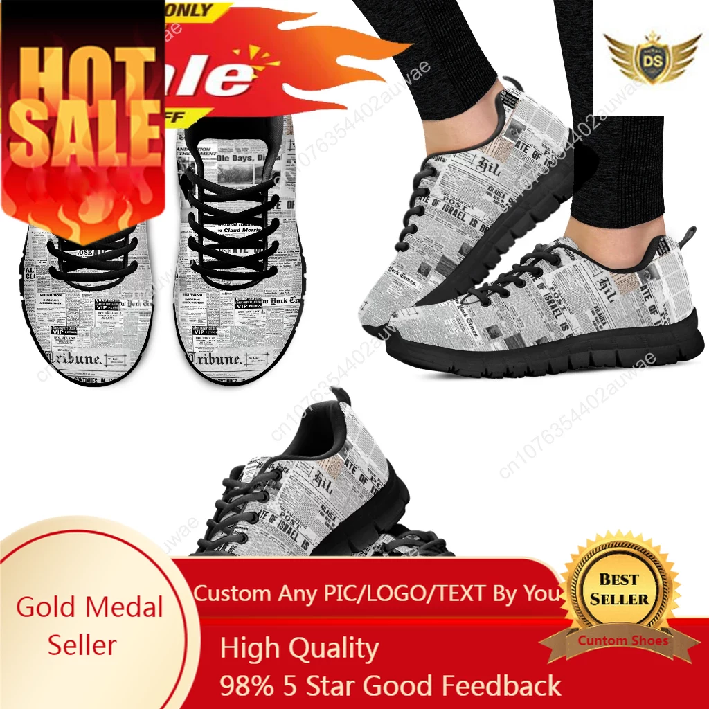 Vintage Fashion Newspaper - Vintage Newspaper Printing Lace Up Casual