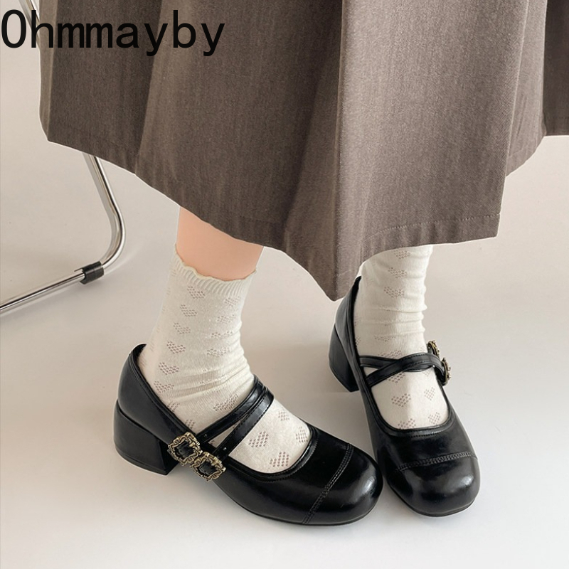 Vintage Thick Heel Women Mary  - Vintage Fashion Girl ulasan dan harga