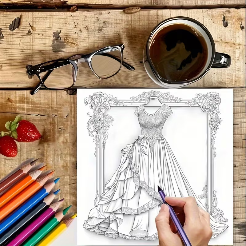 Dreamy Lady Outfit Adult Color - Vintage Fashion Coloring Pages ulasan dan harga