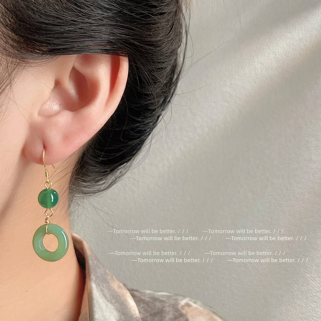 Green Real Jade Ring Earrings  - Vintage Fashion Earrings ulasan dan harga