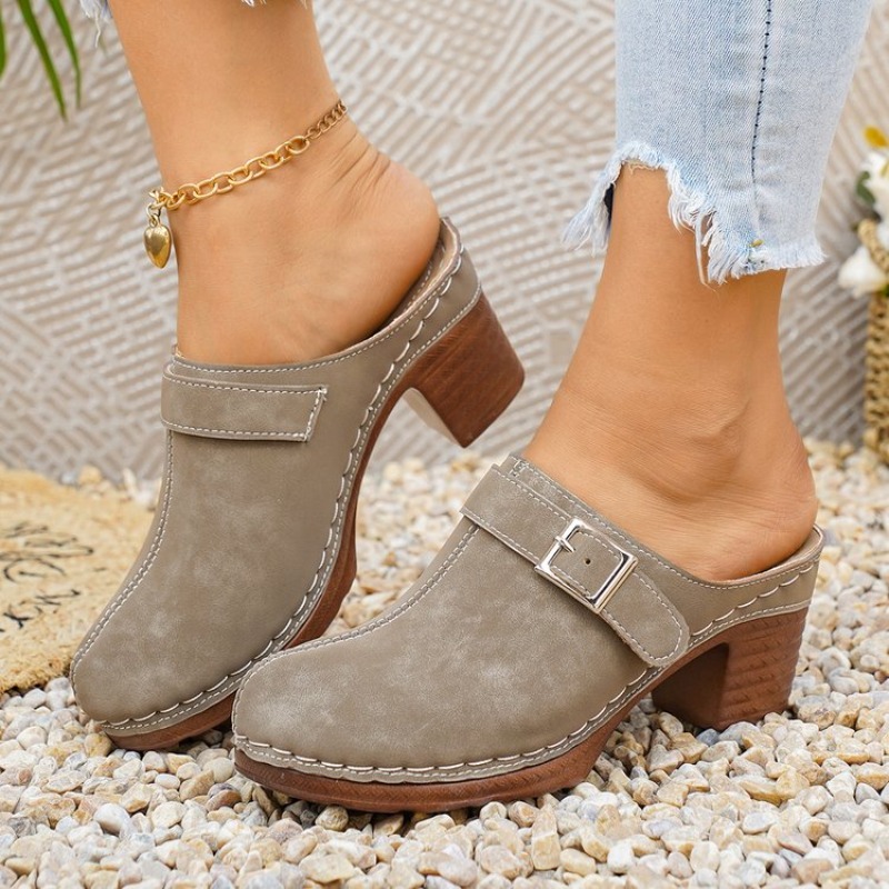 Women's Slip-On Mules Block He - Vintage Fashion Ladies ulasan dan harga
