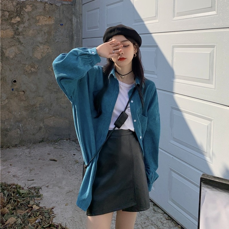 Loose Long Sleeve Shirt Jacket - Vintage Fashion Hong Kong ulasan dan harga