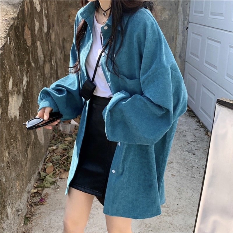 Loose Long Sleeve Shirt Jacket - Vintage Fashion Hong Kong ulasan dan harga