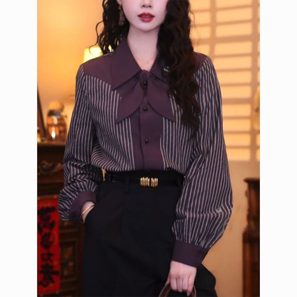 Casual Stripe Long Sleeve Wome - Vintage Fashion Hong Kong ulasan dan harga