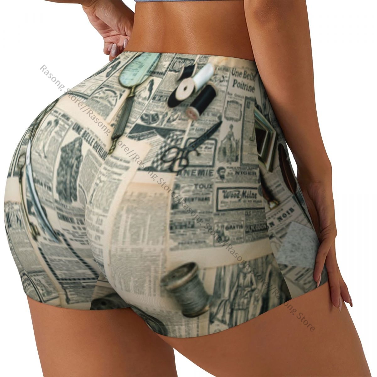 Women's Yoga Shorts Accessorie - Vintage Fashion Newspaper ulasan dan harga