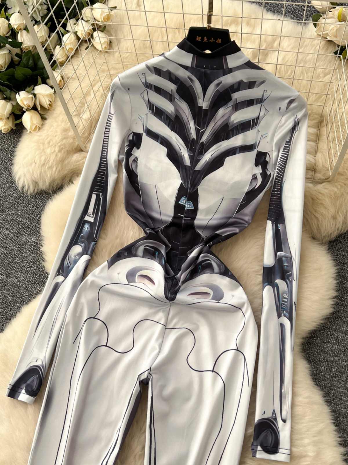Women's Grey Print Jumpsuits V - Vintage Fashion Club ulasan dan harga